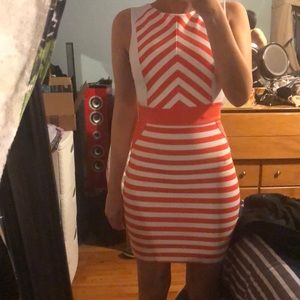 Orange and white striped bebe dress